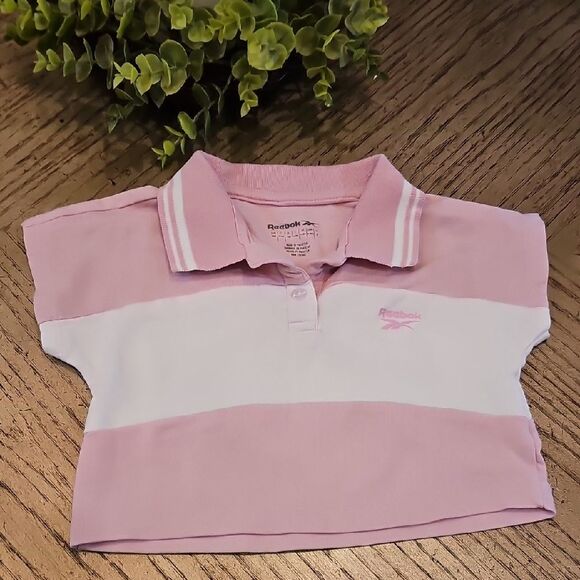 Reebok Polo Pink and White Crop Shirt Size 5 - Picture 1 of 8